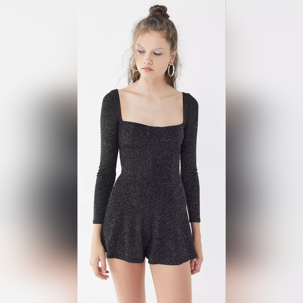 UO Brittany Sparkly Metallic Square-Neck Romper SOLD OUT